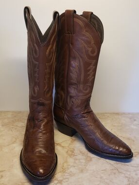 Justin Men's Brown Ostrich Leather Western Boots - Classic Cowboy Style 8.5D